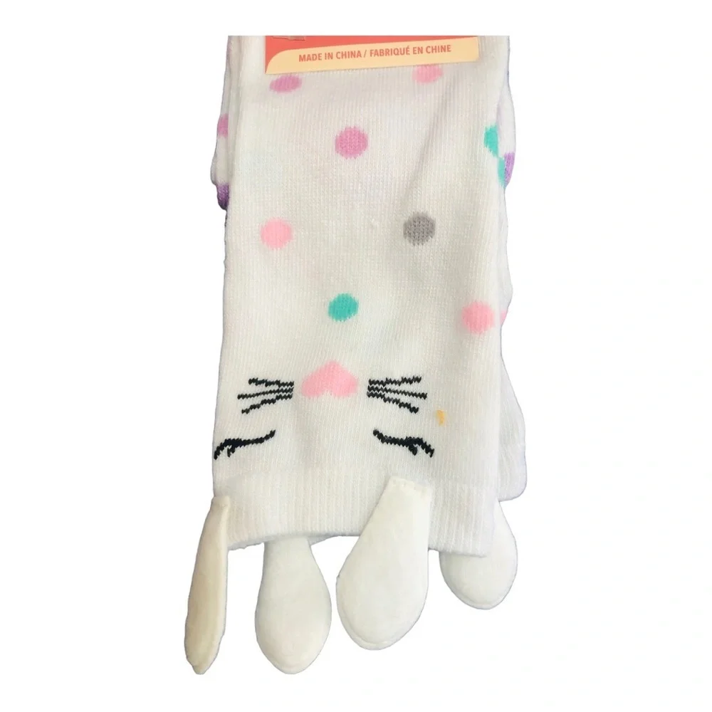 pair of Adorable‎ bunny ears polka dot white socks new